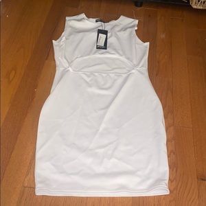 white bodycon dress with cut out